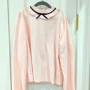 New NWT Janie and Jack pink knit top with ruffle neck and black trim 12